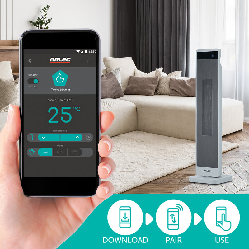 Arlec 2400W Smart Tower Heater Wi-Fi controlled home heating Smart with Grid Connect