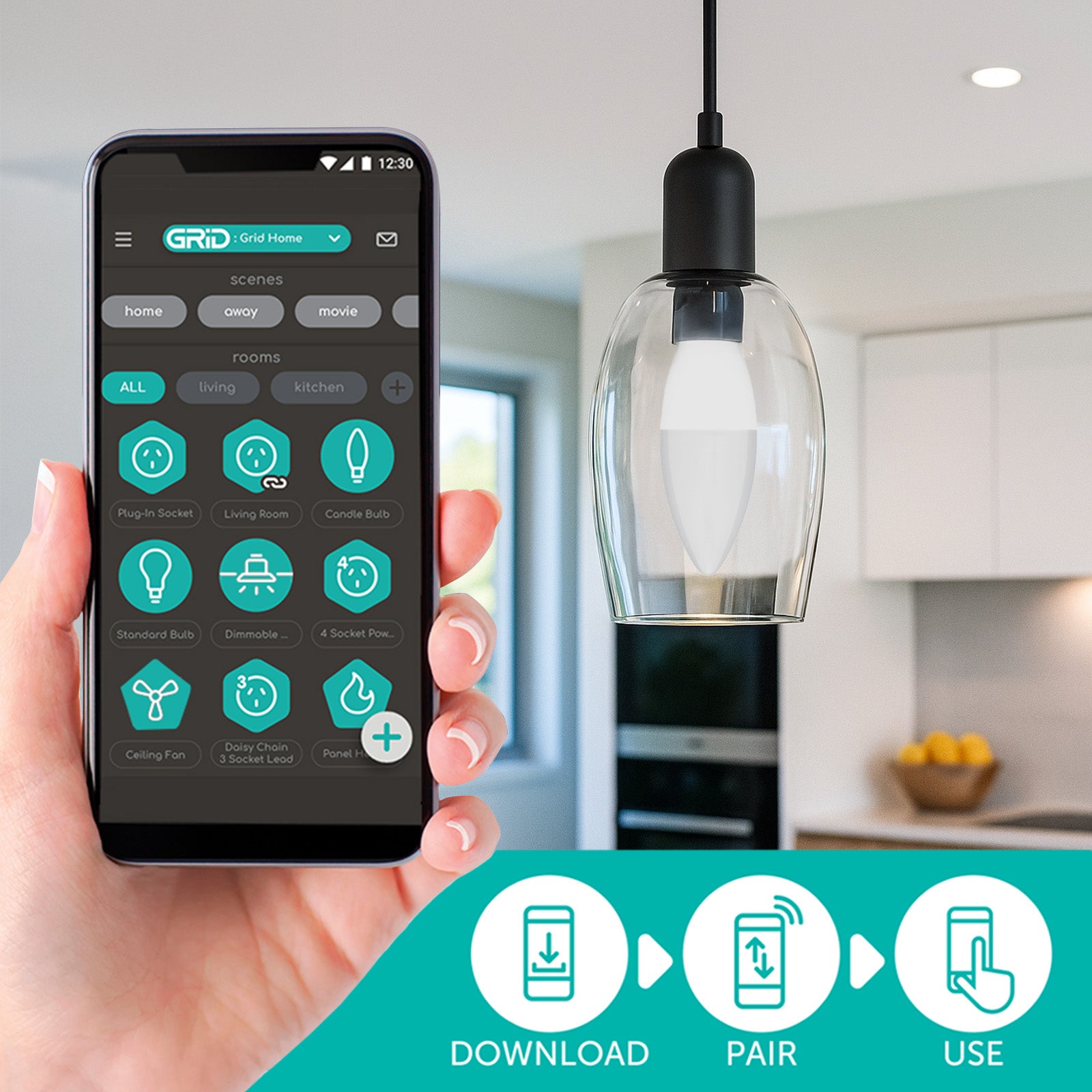Arlec E14 CCT candle LED globe, 5.5W 470lm Grid Connect smart bulb