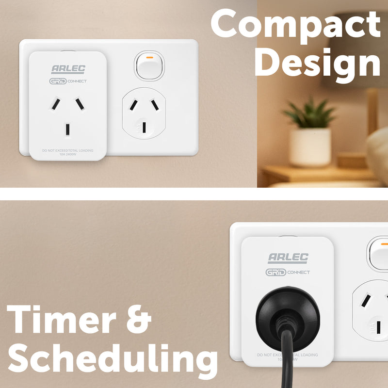 Arlec white smart plug socket with energy meter, single pack Grid Connect power adaptor
