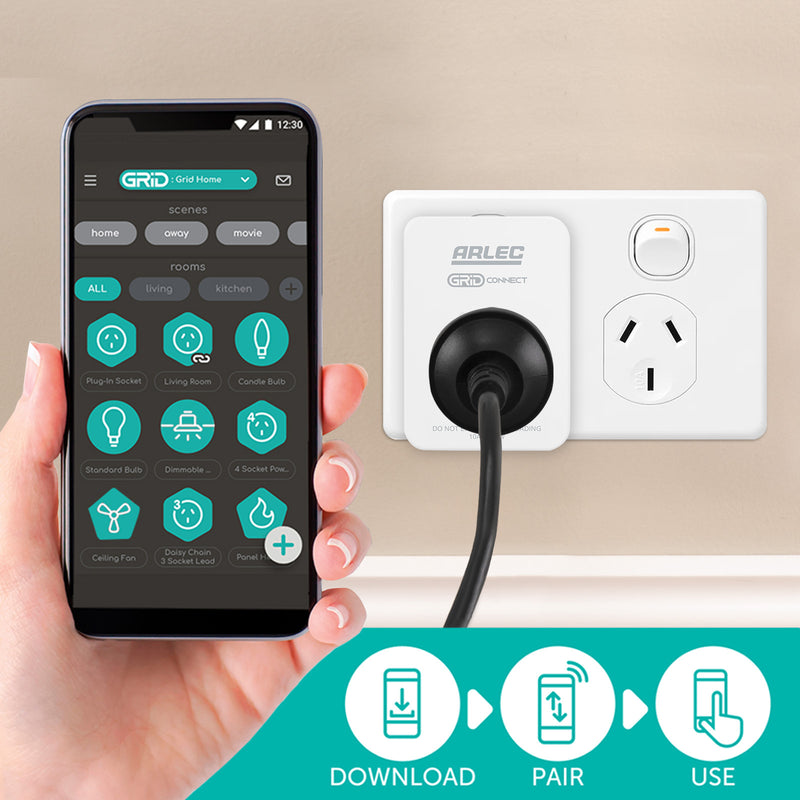 Arlec white smart plug socket with energy meter, single pack Grid Connect power adaptor