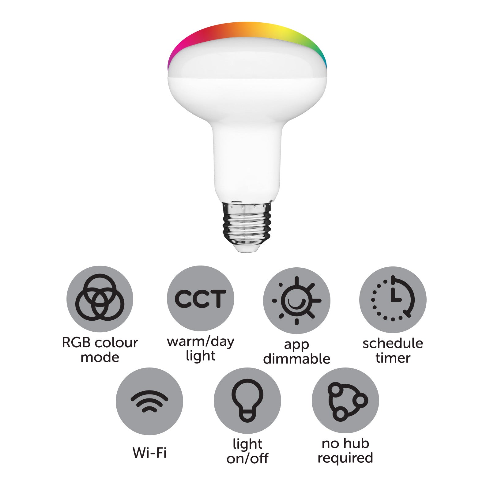 Arlec R80 9.5W smart LED globe, 806lm ES CCT Grid Connect light bulb