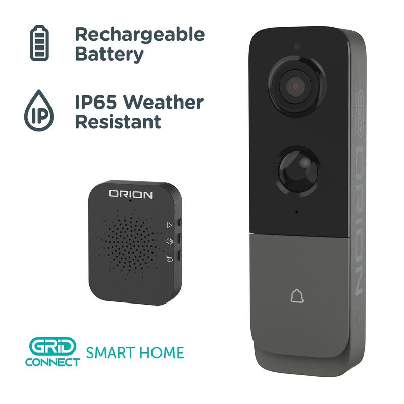 Orion Grid Connect Smart Rechargeable Video Doorbell with Chime