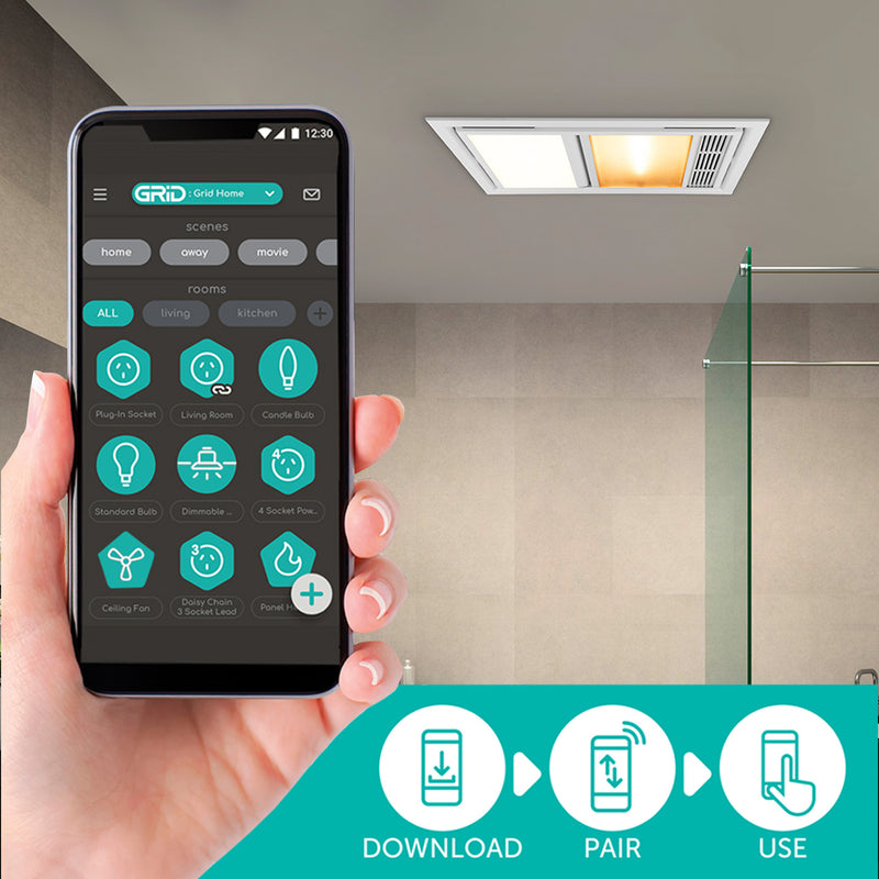 DETA 3-In-1 Bathroom Heater, Fan & Light with Smart Triple Switch Wi-Fi Smart with Grid Connect