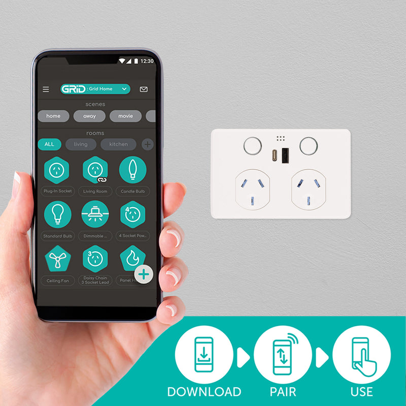 Deta Grid Connect Smart Double Power Point with USB-A & USB-C PD20W Fast Charging