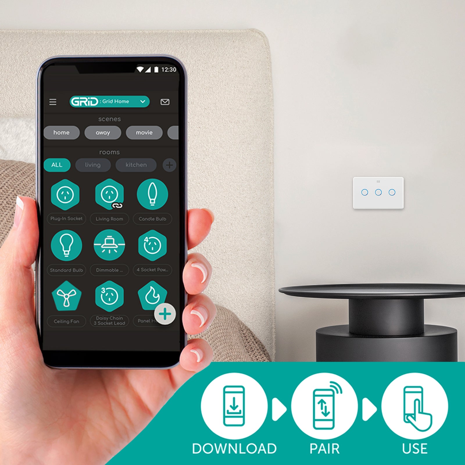 DETA Smart Fan Speed Controller with Touch Light Switch Wi-Fi control with Grid Connect 