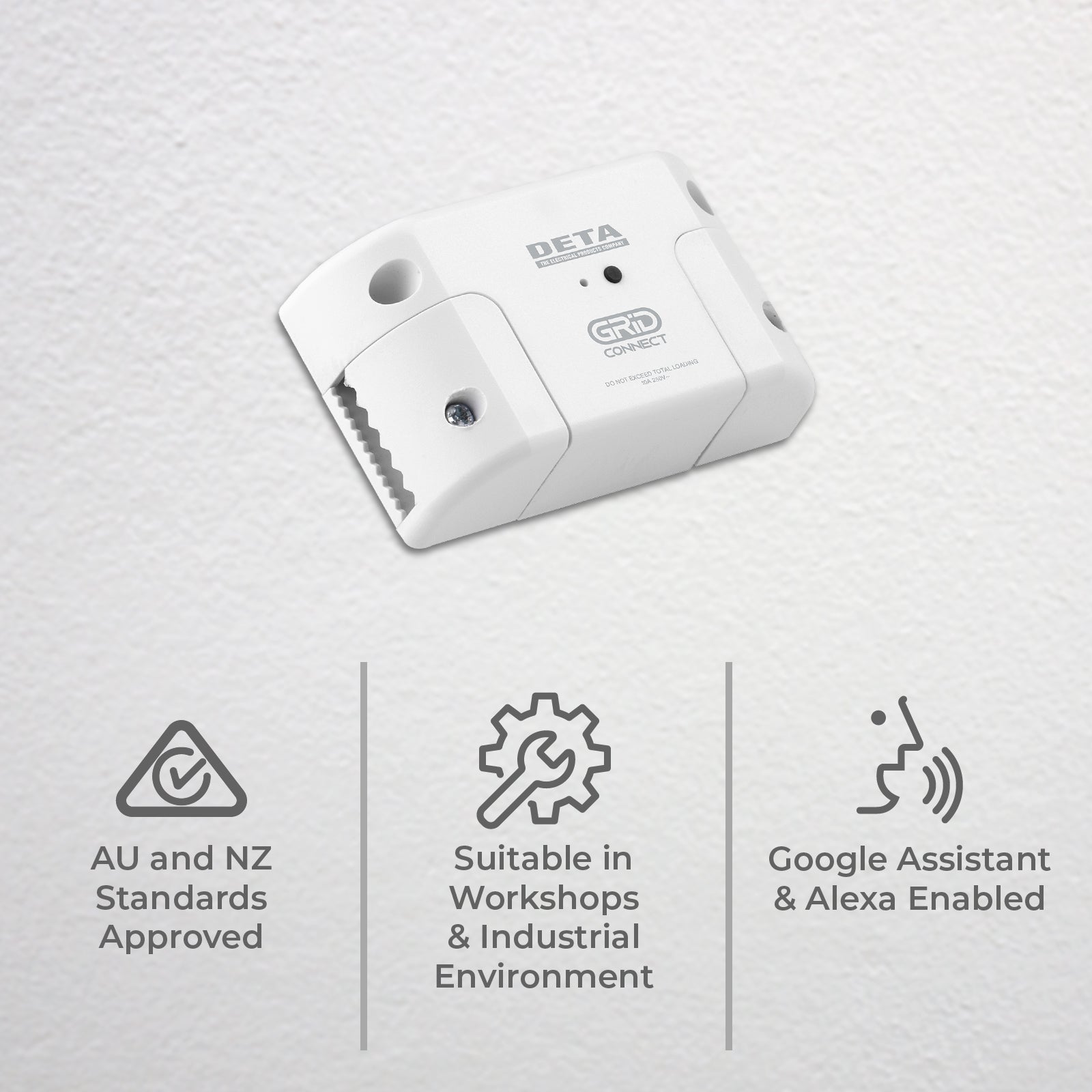 DETA Grid Connect Smart Inline Switch – Wi-Fi smart switch, Grid Connect app, voice control, Google Assistant, Alexa, Bunnings