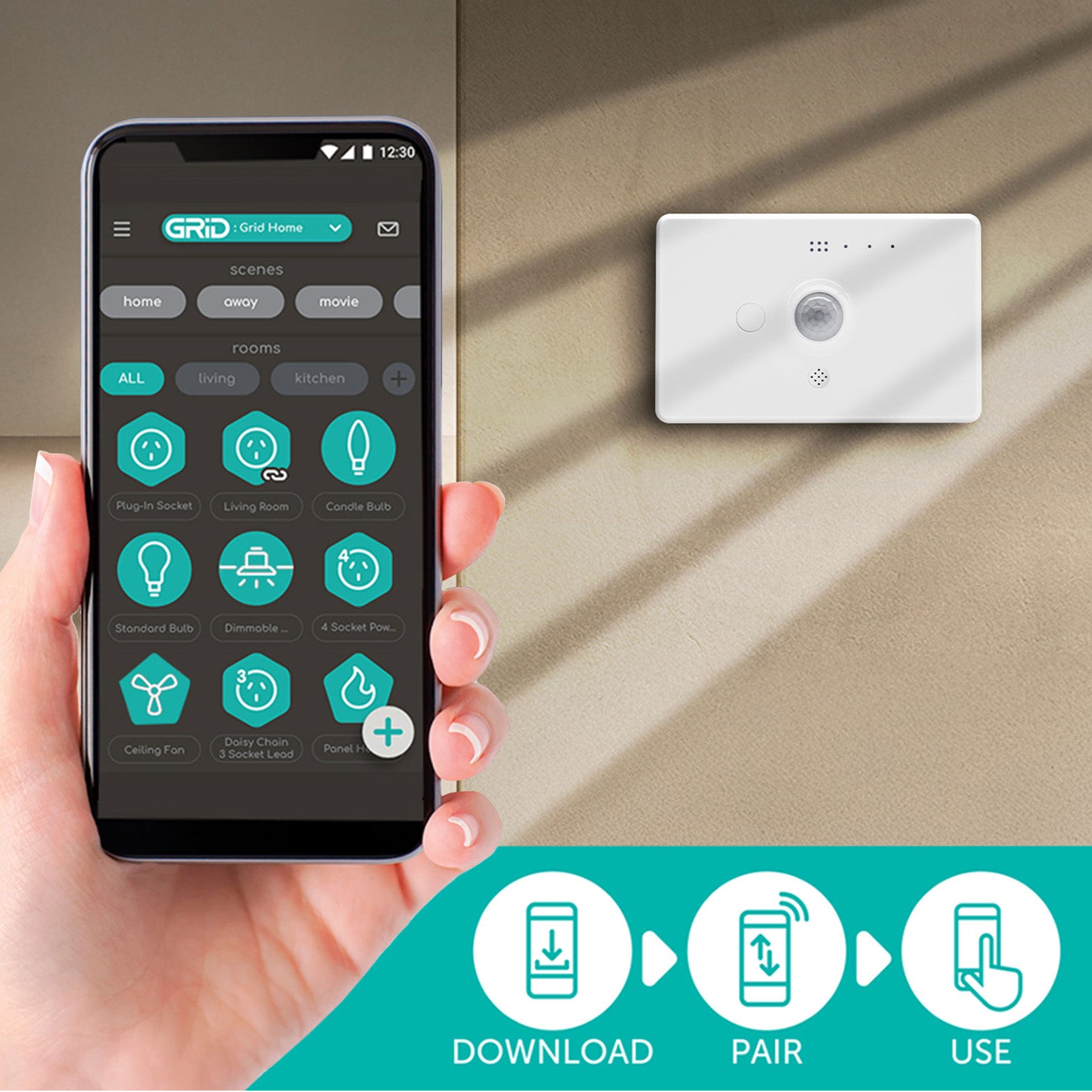 DETA Smart Climate and Motion Sensor Wi-Fi temperature and movement detection with Grid Connect 