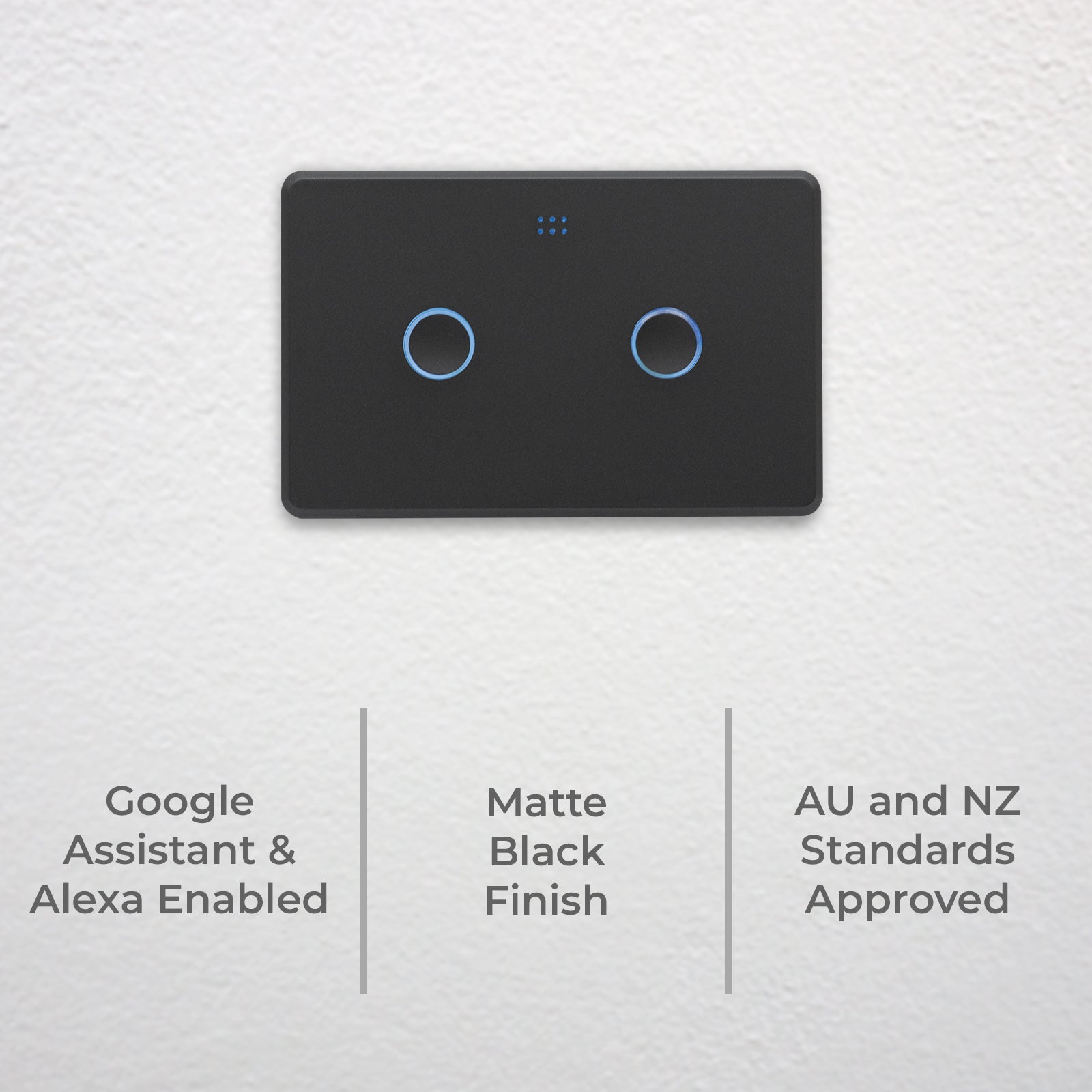 DETA Grid Connect Smart Double Gang Touch Light Switch Matte Black – Wi-Fi Remote ON/OFF with LED Indicators