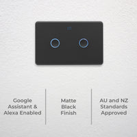 DETA Grid Connect Smart Double Gang Touch Light Switch Matte Black – Wi-Fi Remote ON/OFF with LED Indicators