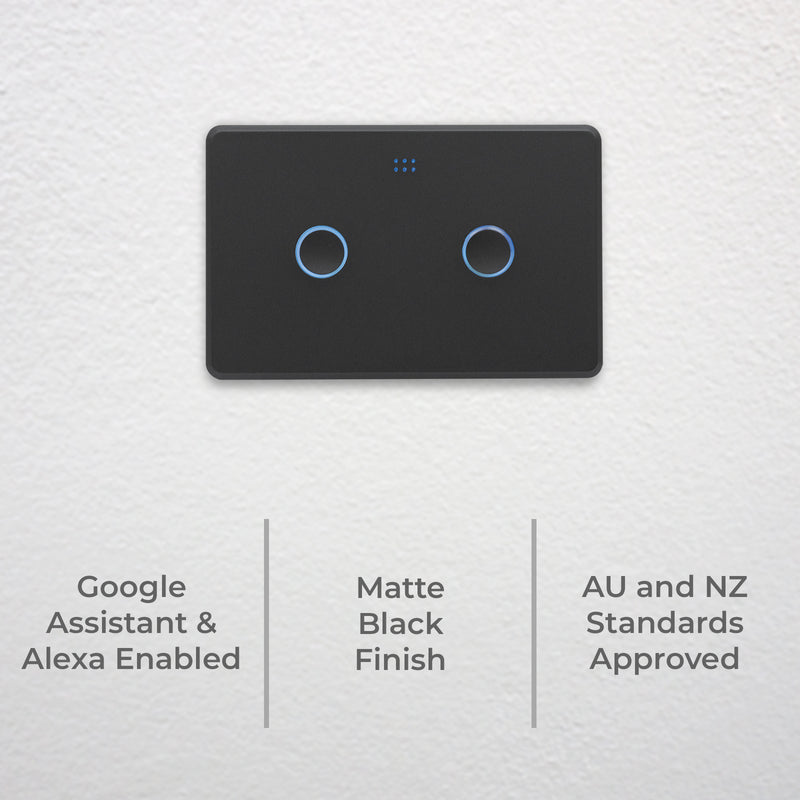 DETA Grid Connect Smart Double Gang Touch Light Switch Matte Black – Wi-Fi Remote ON/OFF with LED Indicators