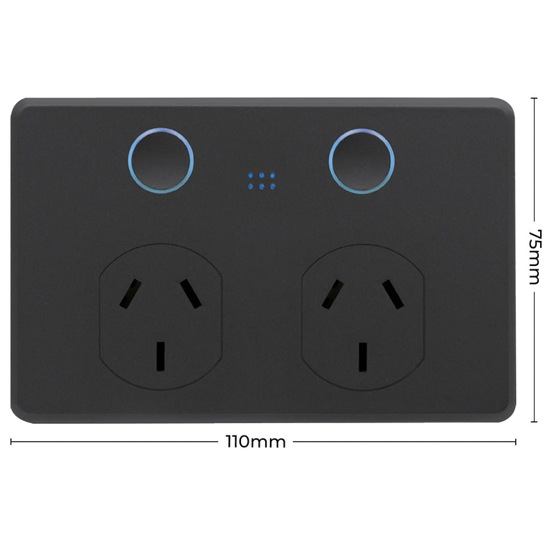 DETA Grid Connect Smart Double Touch Power Point Matte Black – Wi-Fi Enabled Smart Wall Socket
