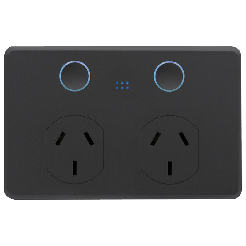 DETA Grid Connect Smart Double Touch Power Point Matte Black – Wi-Fi Enabled Smart Wall Socket