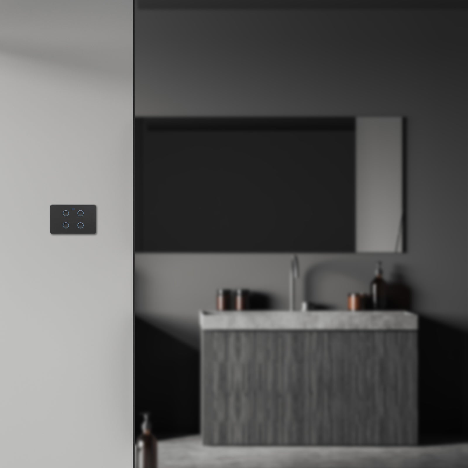 DETA Grid Connect Smart Quad Gang Touch Switch Matte Black – Wi-Fi Smart Light Switch with LED Indicators