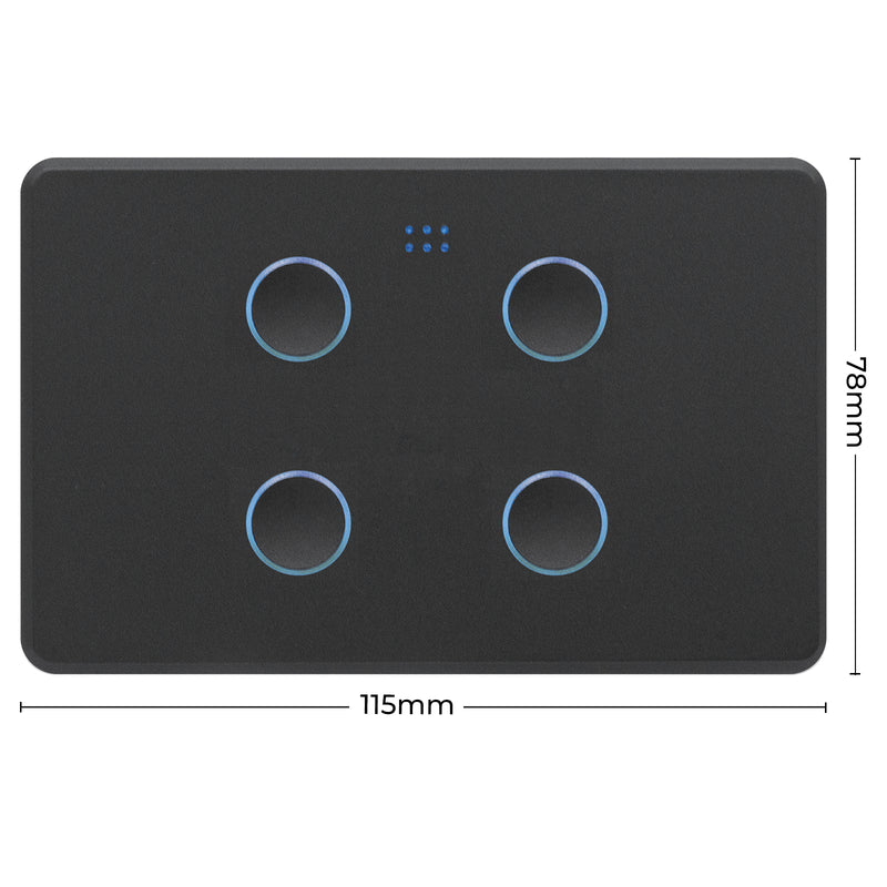 DETA Grid Connect Smart Quad Gang Touch Switch Matte Black – Wi-Fi Smart Light Switch with LED Indicators