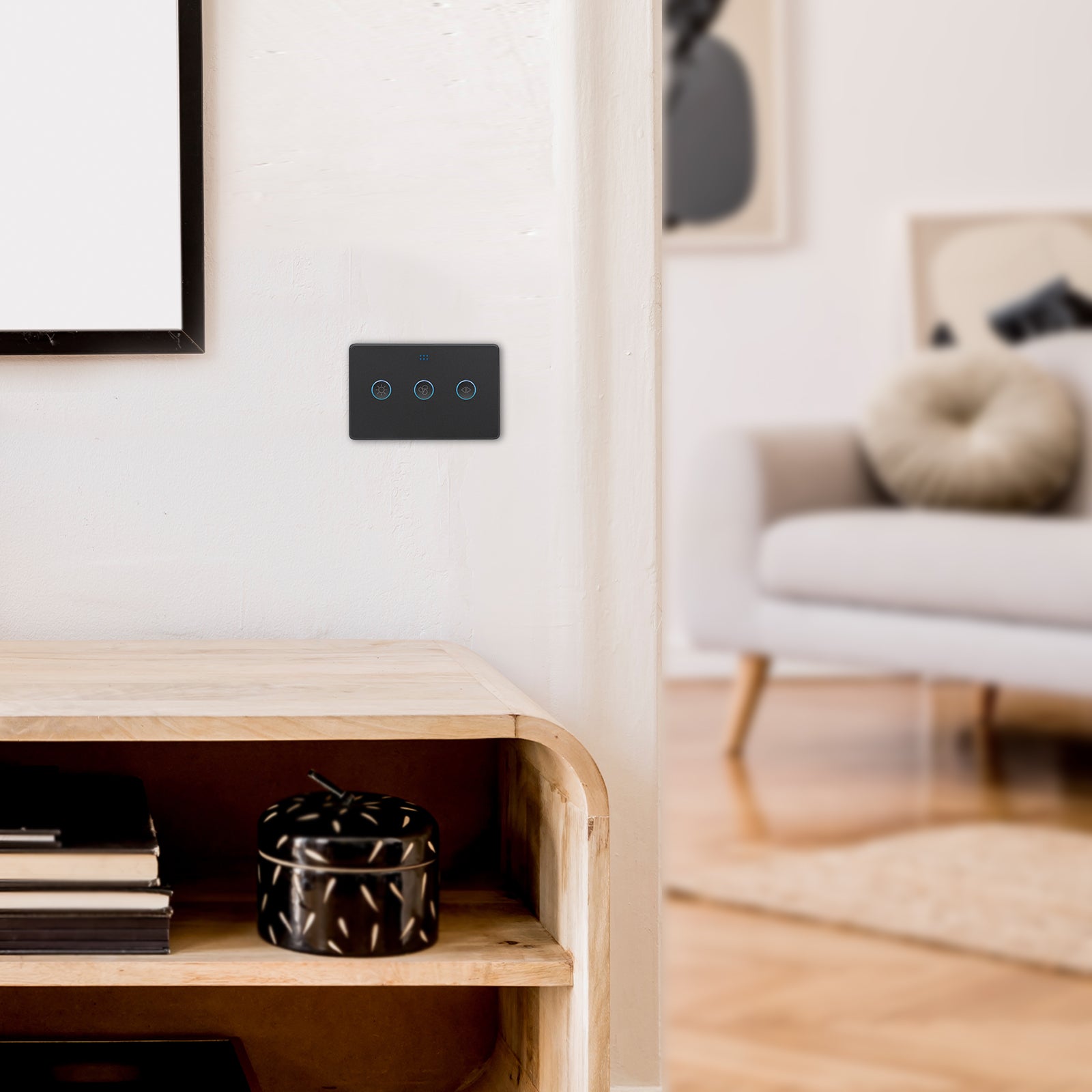DETA Grid Connect Smart Matt Black Fan Speed Controller with Extra Light Switch – Wi-Fi Touch & LED Indicator