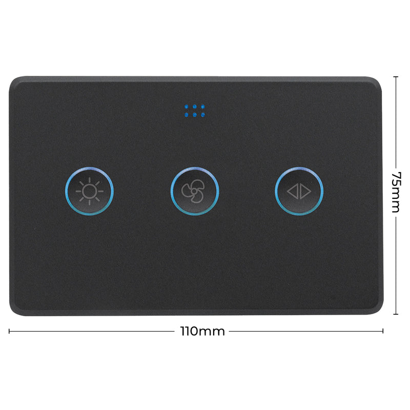 DETA Grid Connect Smart Matt Black Fan Speed Controller with Extra Light Switch – Wi-Fi Touch & LED Indicator
