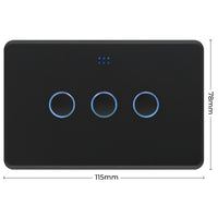 DETA Grid Connect Smart Triple Gang Touch Switch Matte Black – Wi-Fi Smart Light Switch with LED Indicators
