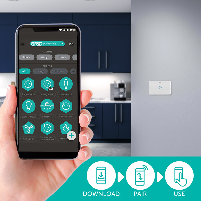 DETA White Grid Connect Smart Touch Single Dimmer LED compatible Wi-Fi dimmer