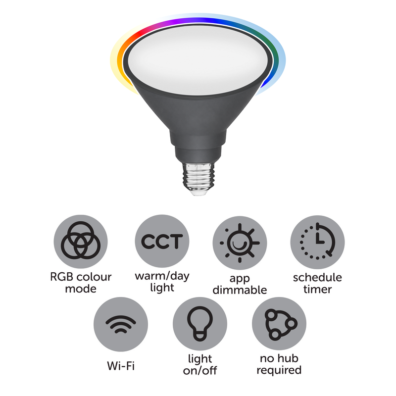 Arlec Grid Connect Smart 15W E27 RGB+CCT and Tunable White LED Reflect