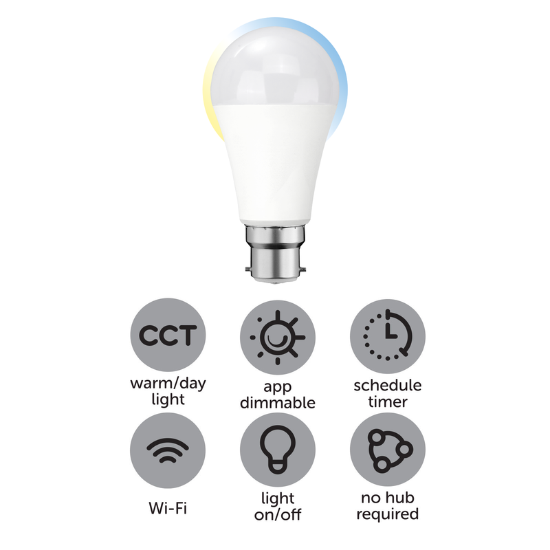 Arlec Grid Connect Smart 11W B22 1050lm Tunable White LED Globe - Matter Compatible