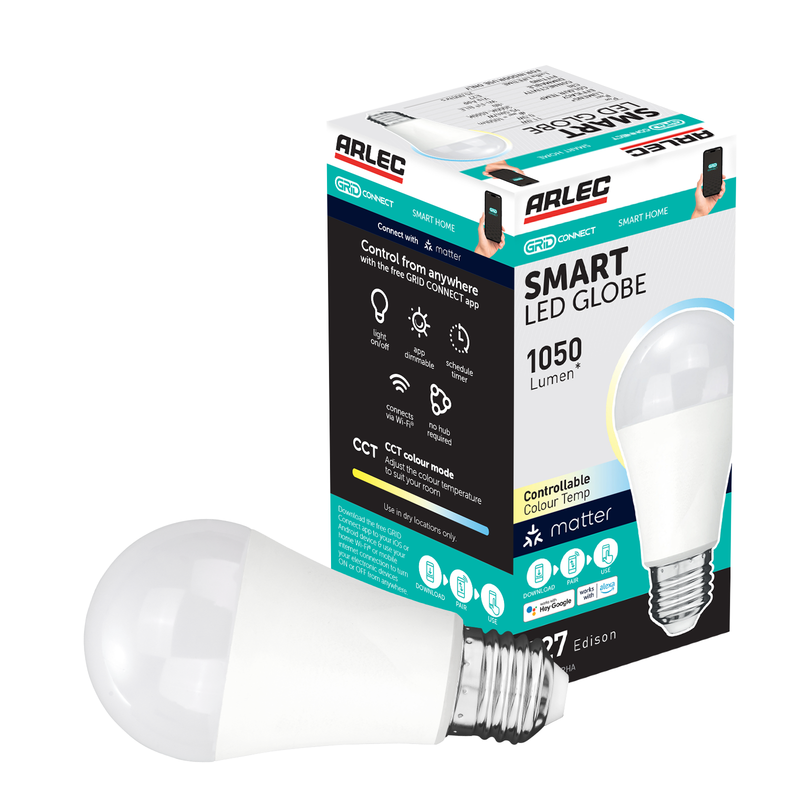 Arlec Grid Connect Smart 11W E27 1050lm Tunable White LED Globe - Matter Compatible