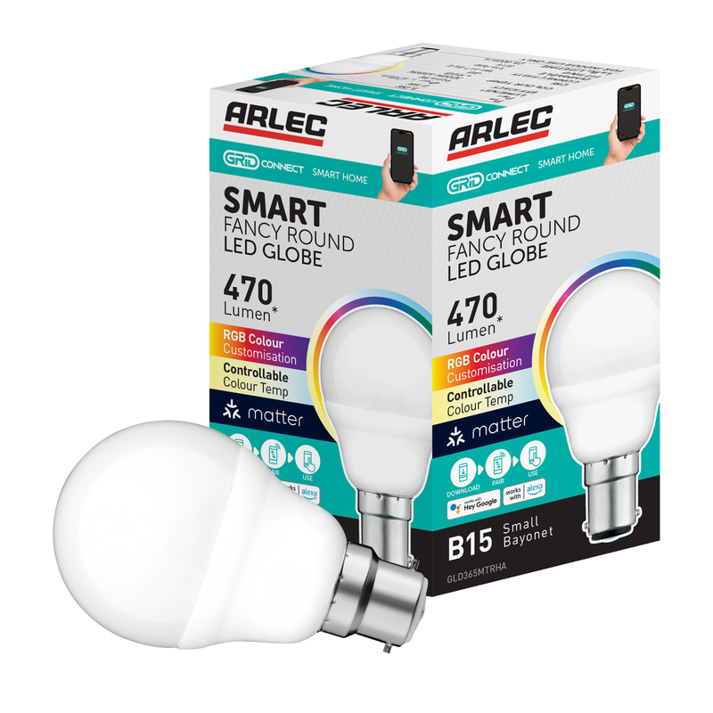 Arlec Grid Connect Smart 5W B15 RGB+CCT and Tunable White Fancy Round LED Globe - Matter Compatible