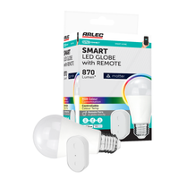 Arlec Grid Connect Smart 9W E27 A60 RGB+CCT and Tunable White LED Globe with Remote