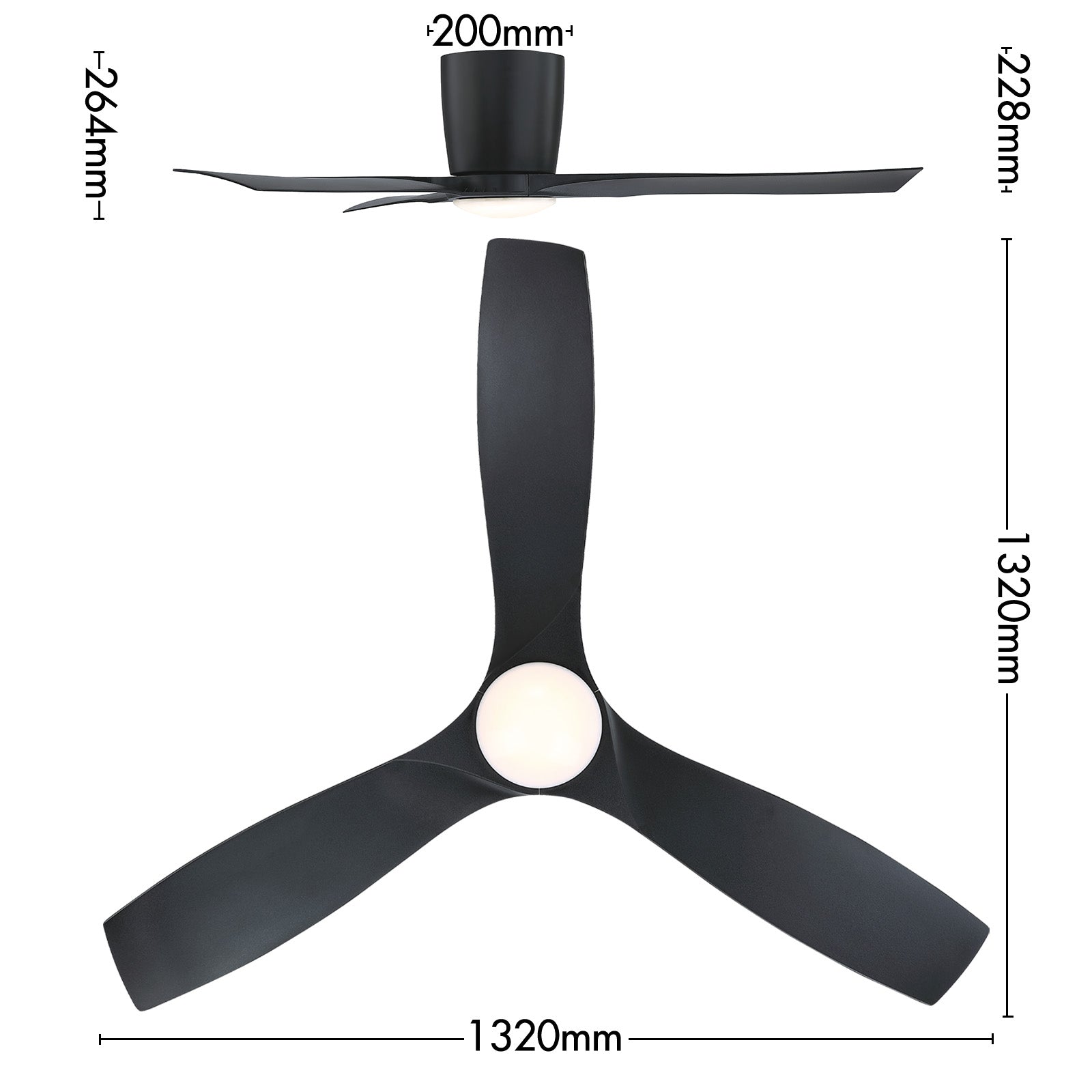 Mercator 132cm Black 3 Blade Smart LED Ceiling Fan Wi-Fi home cooling Smart with Grid Connect