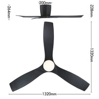 Mercator 132cm Black 3 Blade Smart LED Ceiling Fan Wi-Fi home cooling Smart with Grid Connect