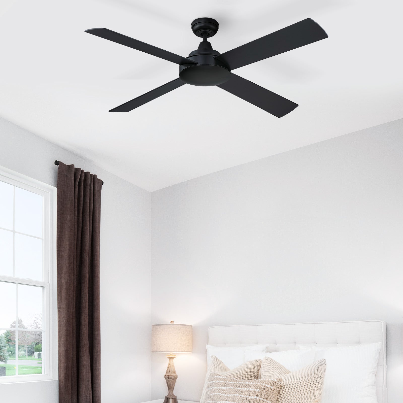Mercator 132cm Black 4 Blade Smart Ceiling Fan Wi-Fi control Smart with Grid Connect