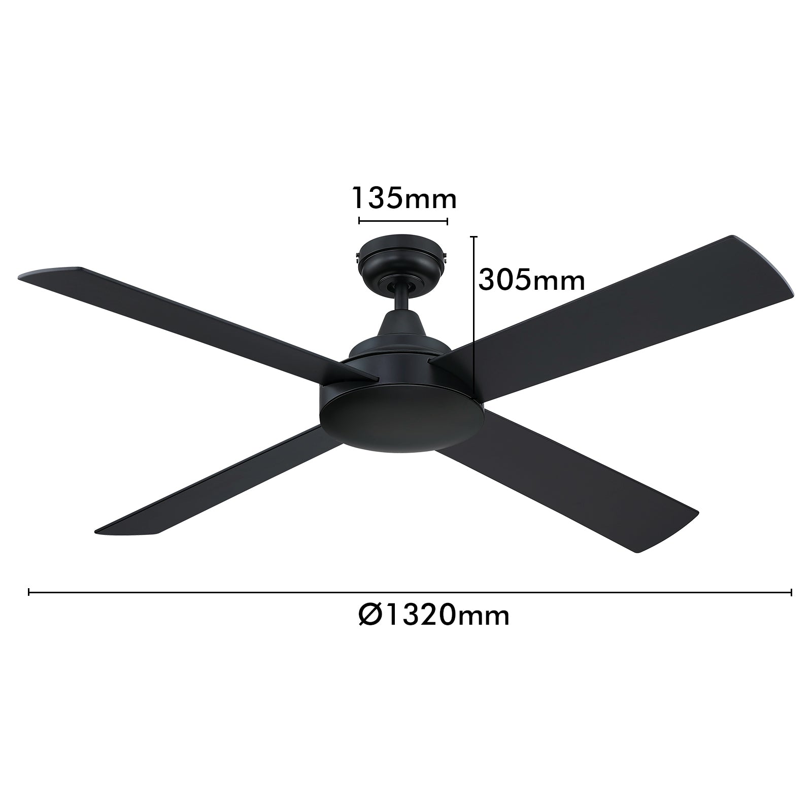 Mercator 132cm Black 4 Blade Smart Ceiling Fan Wi-Fi control Smart with Grid Connect
