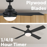 Mercator 132cm Black 4 Blade Smart Ceiling Fan with LED Wi-Fi Smart with Grid Connect 