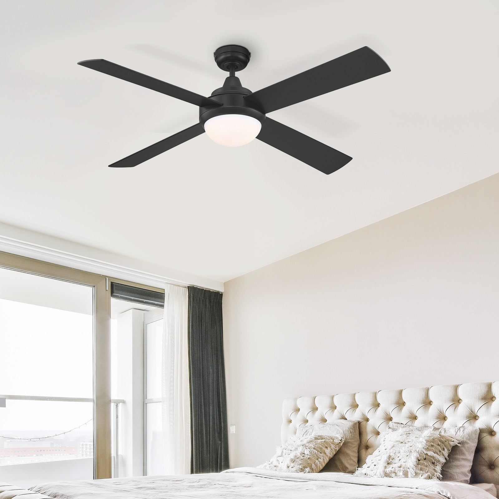 Mercator 132cm Black 4 Blade Smart Ceiling Fan with LED Wi-Fi Smart with Grid Connect 