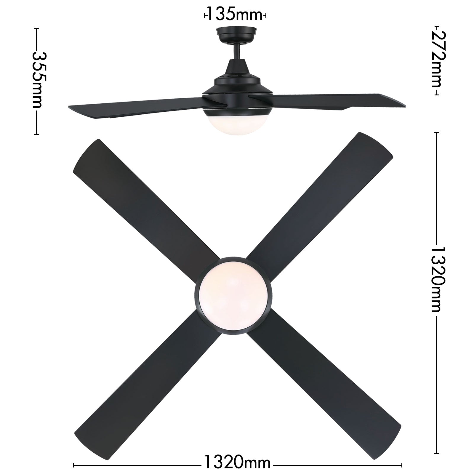 Mercator 132cm Black 4 Blade Smart Ceiling Fan with LED Wi-Fi Smart with Grid Connect 