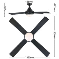 Mercator 132cm Black 4 Blade Smart Ceiling Fan with LED Wi-Fi Smart with Grid Connect 