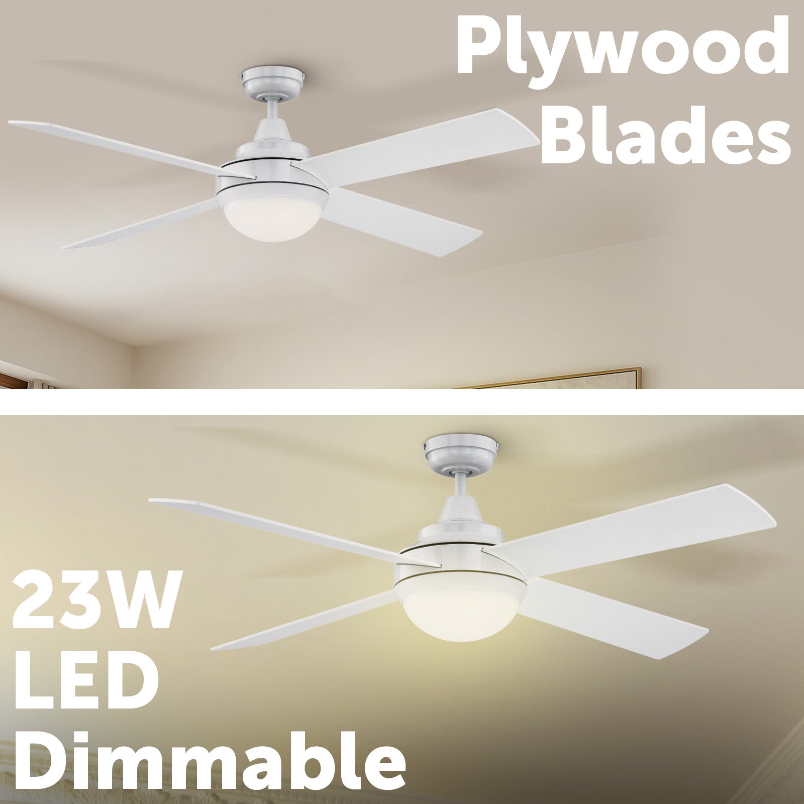 Mercator 132cm Grange smart ceiling fan with LED light, 4 blade Grid Connect remote control fan