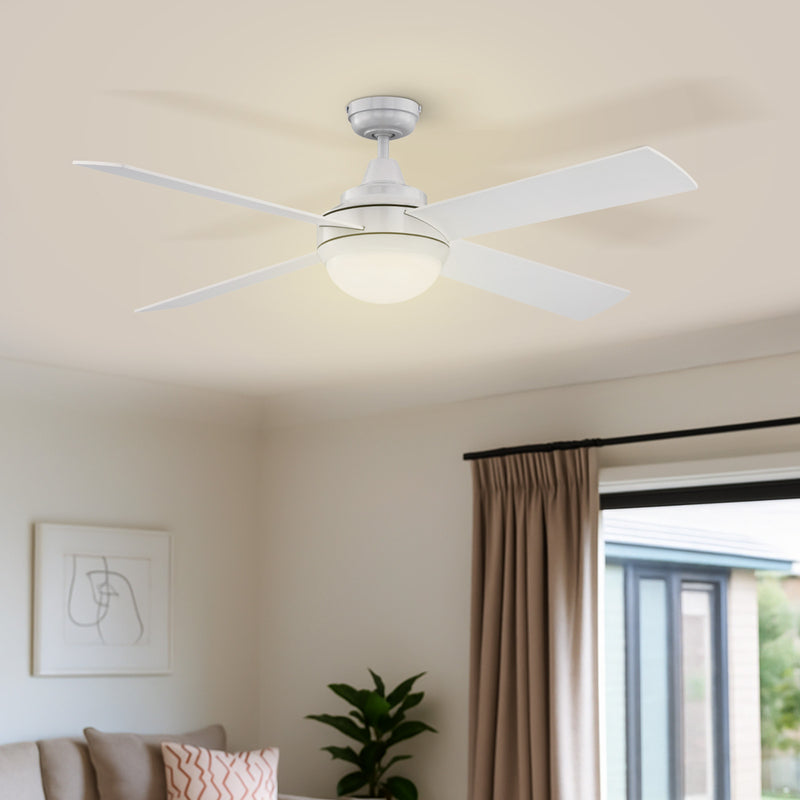 Mercator Smart Grid Connect 132cm White 4-Blades Grange Ceiling Fan with Tricolour LED