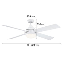 Mercator Smart Grid Connect 132cm White 4-Blades Grange Ceiling Fan with Tricolour LED