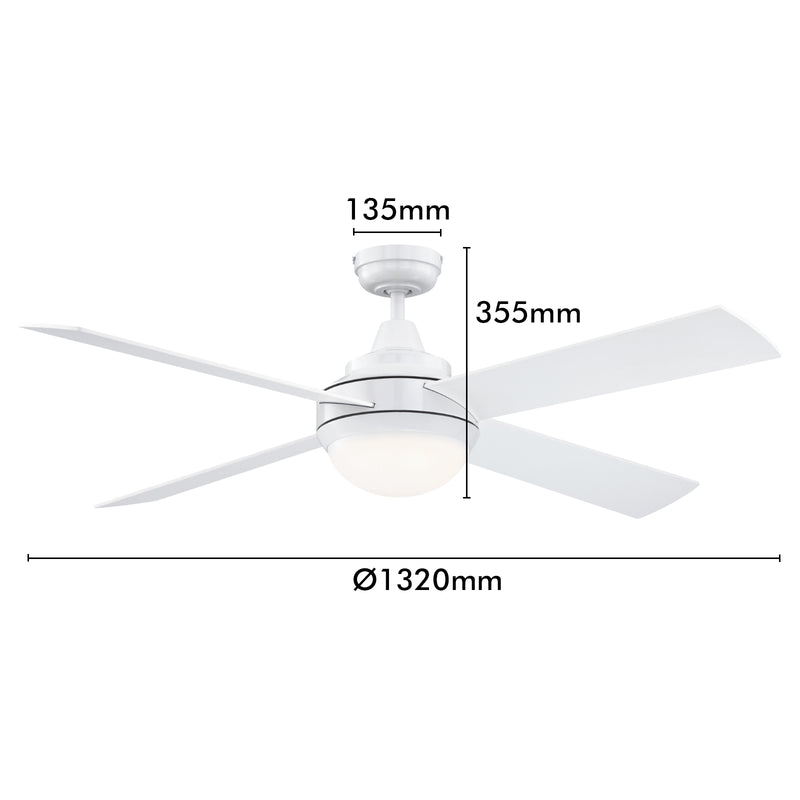 Mercator Smart Grid Connect 132cm White 4-Blades Grange Ceiling Fan with Tricolour LED