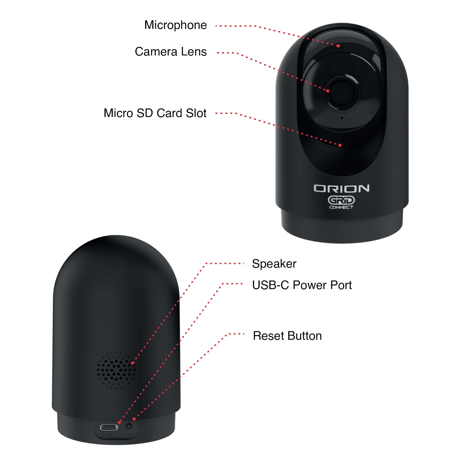 Orion 4MP smart indoor pan and tilt camera, black Grid Connect Wi-Fi security camera