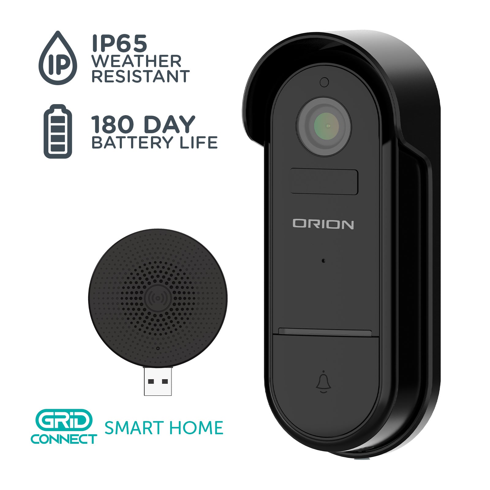 Orion Grid Connect Smart 2K-Pro Rechargeable Video Doorbell Security Camera