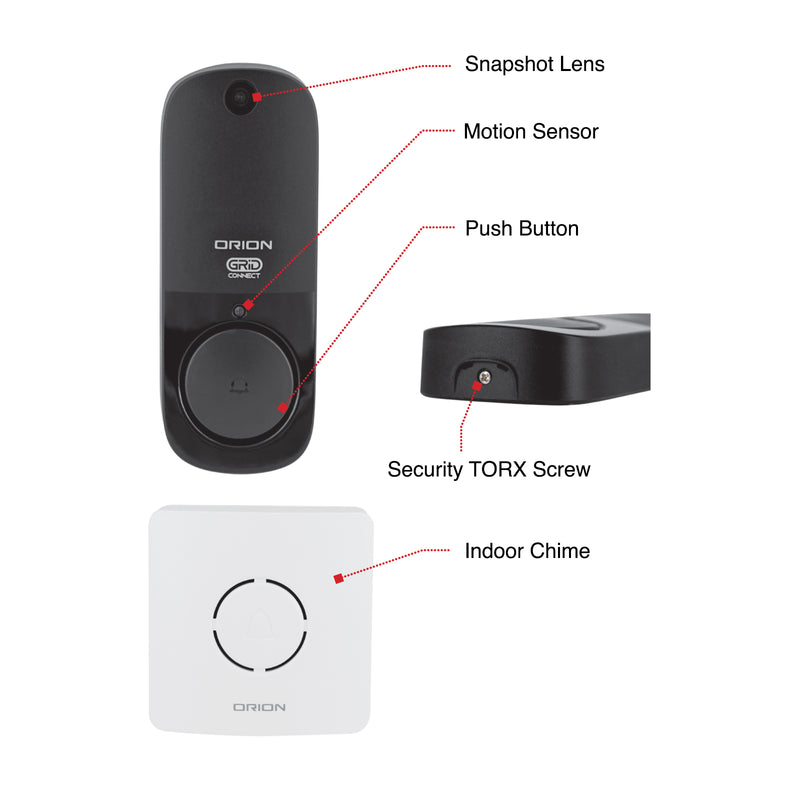 Orion Grid Connect Smart Wireless Video Doorbell with Portable Chime