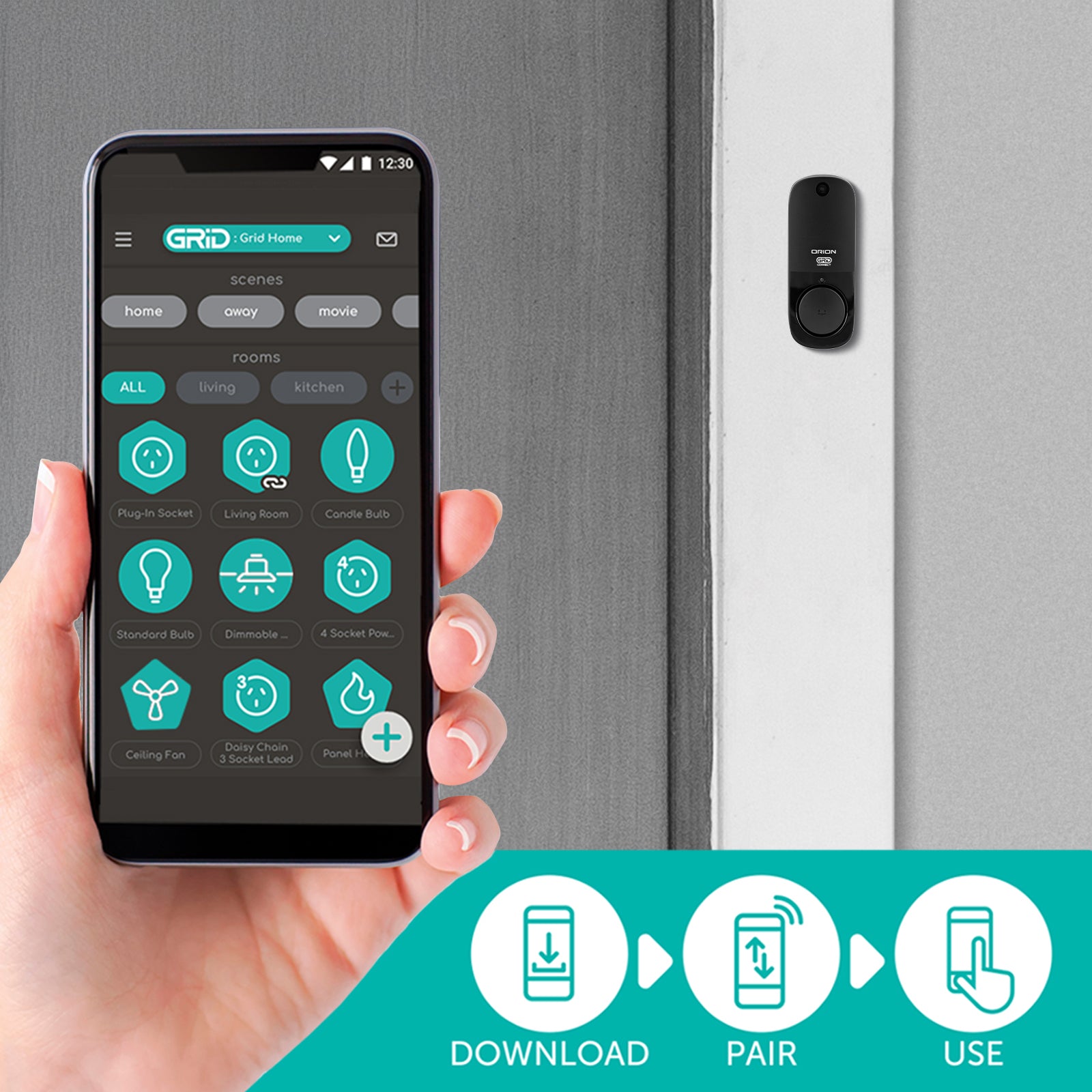 Orion Grid Connect Smart Wireless Video Doorbell with Portable Chime