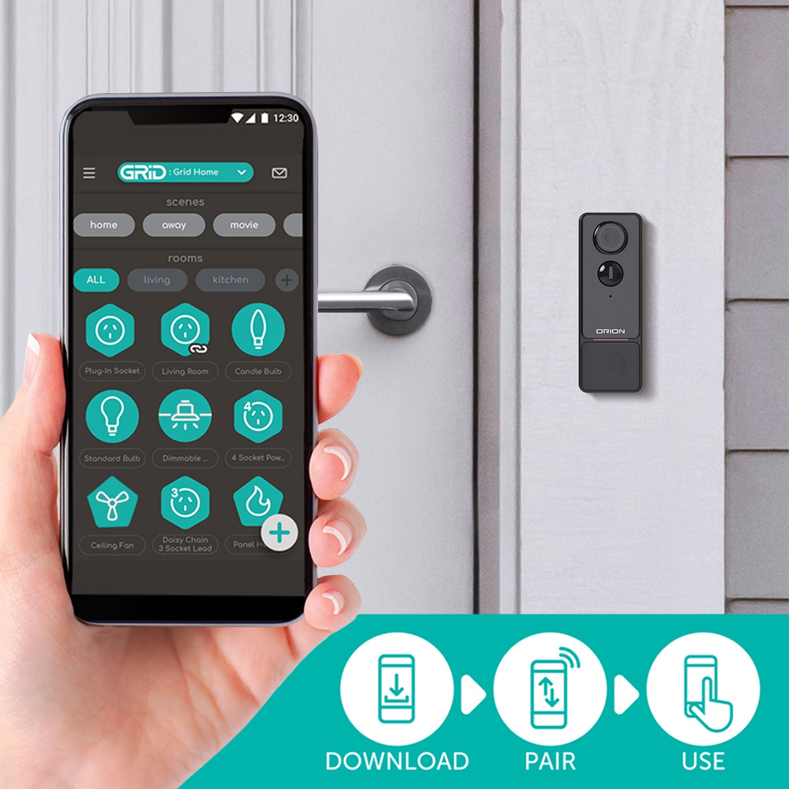 Orion Smart Rechargeable Video Doorbell Camera Wi-Fi home security Smart with Grid Connect