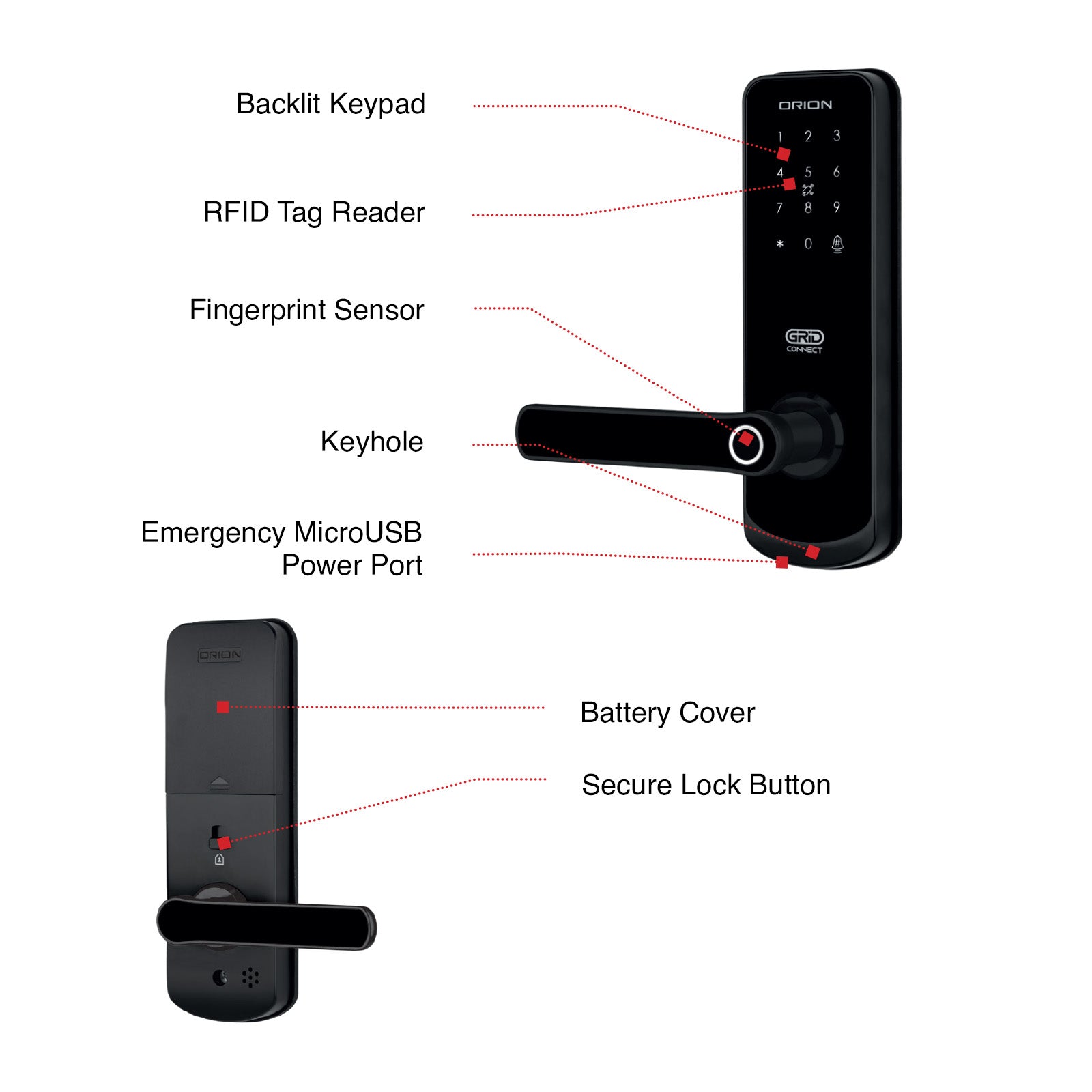 Orion Grid Connect Smart Fingerprint Entrance Lock with Remote Access