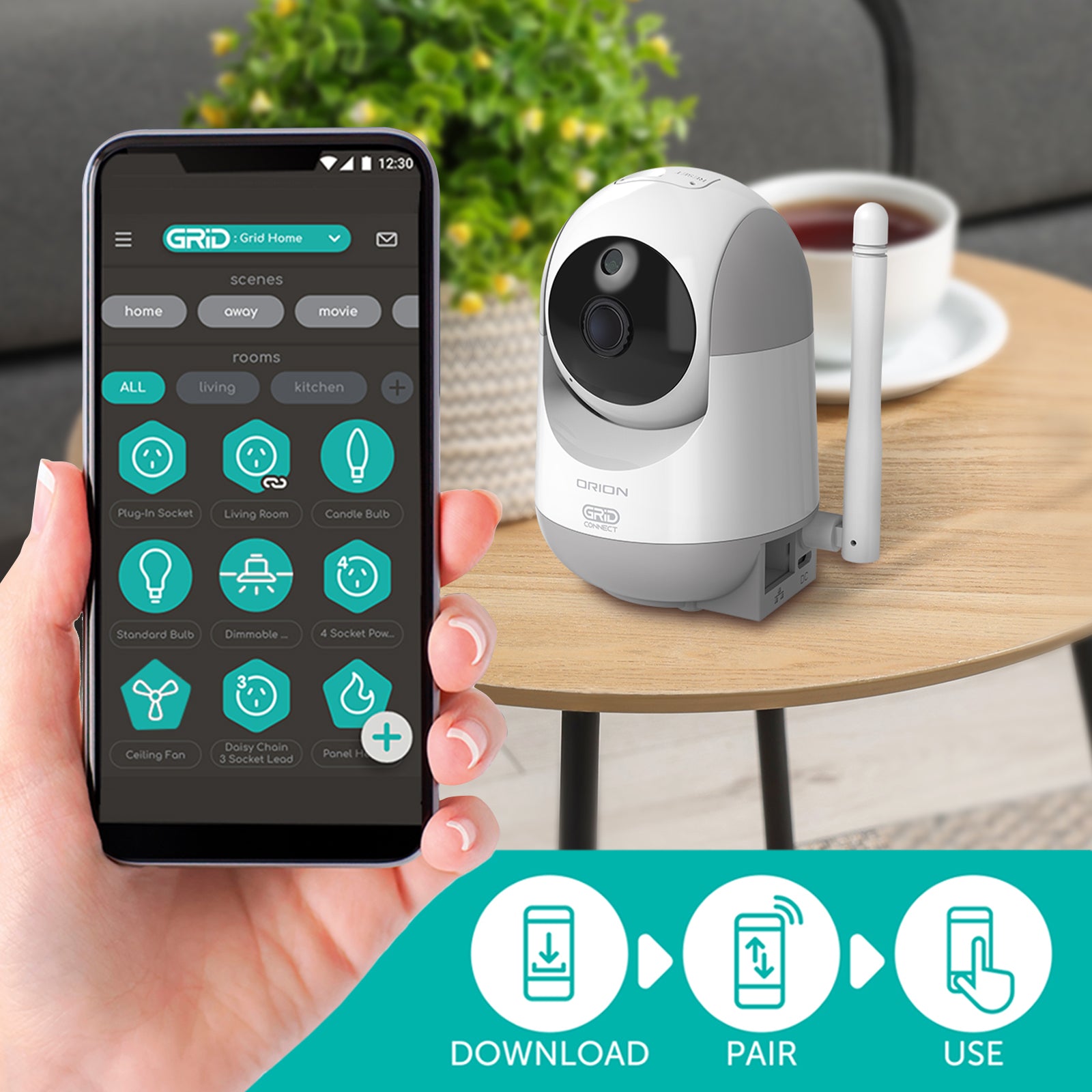 Orion 1080p HD smart pan and tilt security camera, white Grid Connect Wi-Fi camera