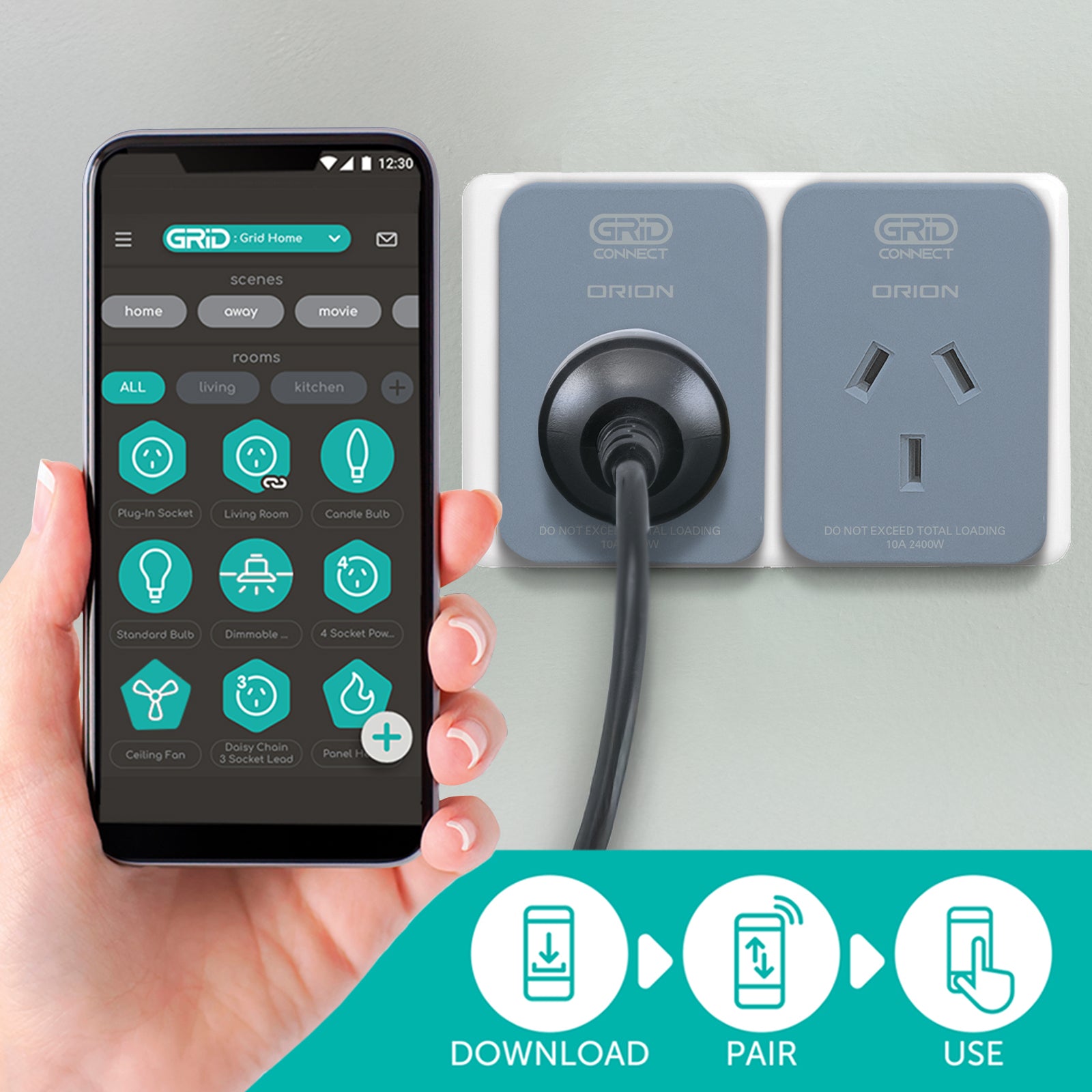 Orion smart wireless hub with socket, Grid Connect home automation hub