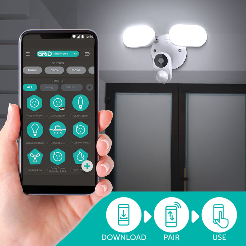 Orion Grid Connect Smart HD 3MP Security Camera with Twin LED Floodlight