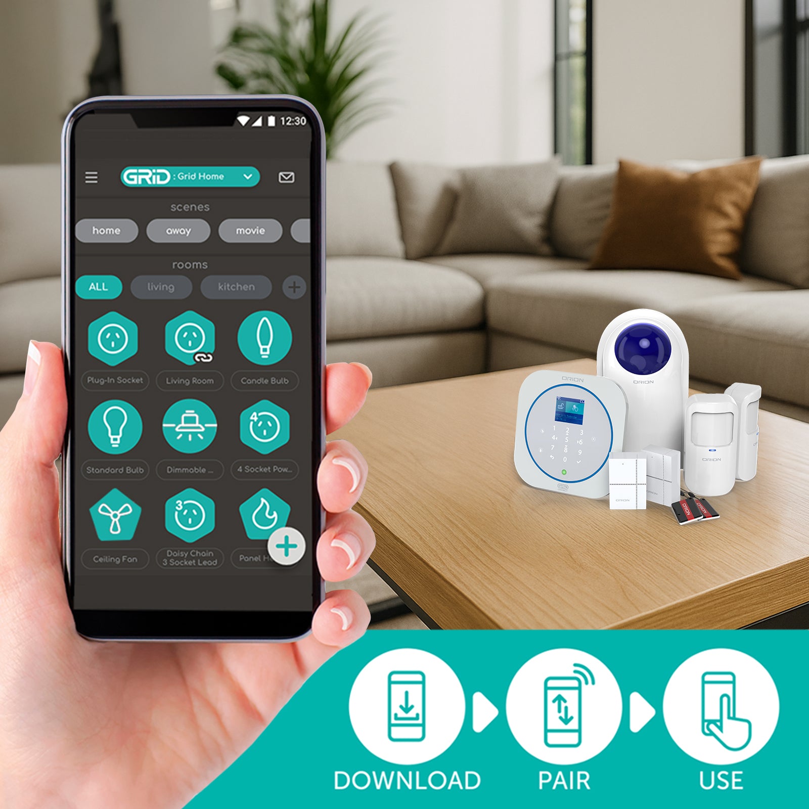Orion Smart Alarm System Kit with Keypad Wi-Fi security system Smart with Grid Connect