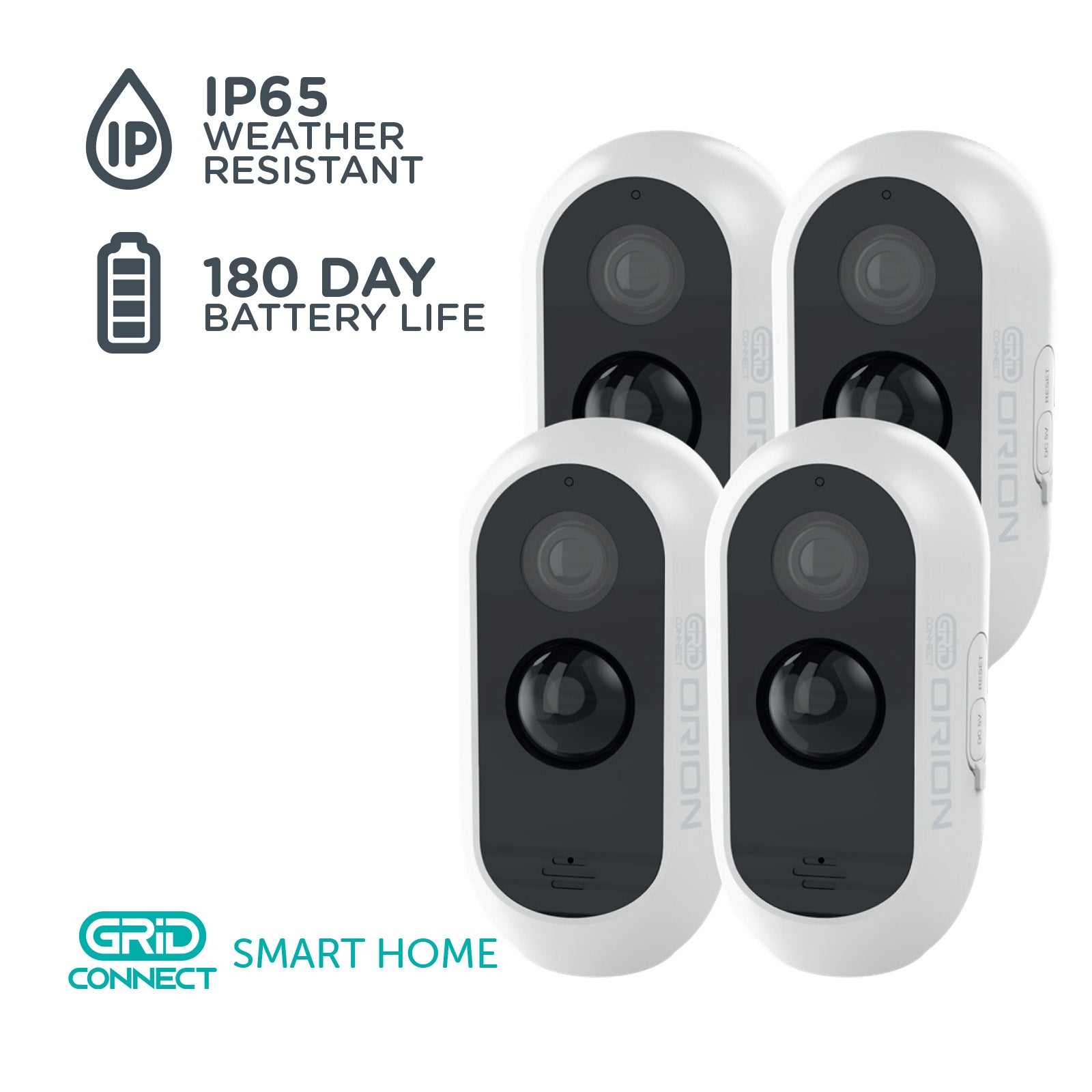 Orion Grid Connect Smart Rechargeable 2K Wireless Security Camera – 4 Pack